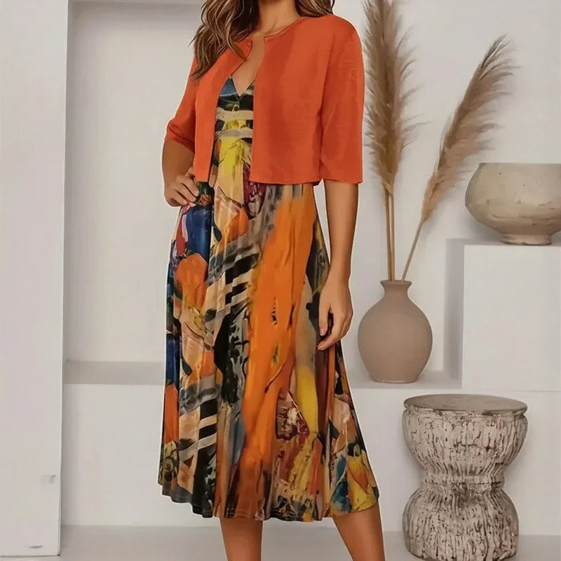 Rennes™ Set mit Künstlerischem Print und Offener Kurzer Strickjacke