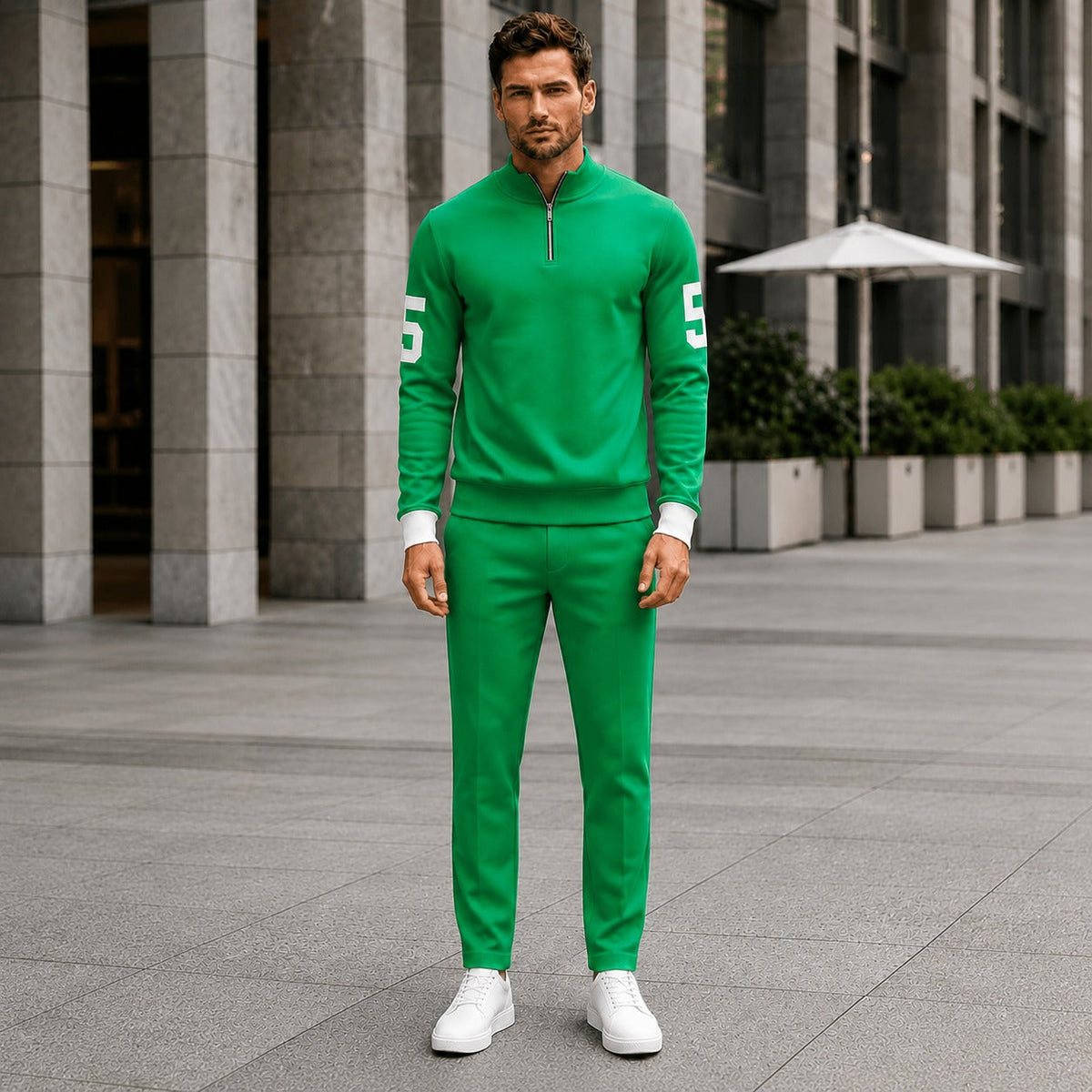 Alexander™ Set mit Stehkragen-Shirt mit Reißverschluss und Minimalistischer Hose