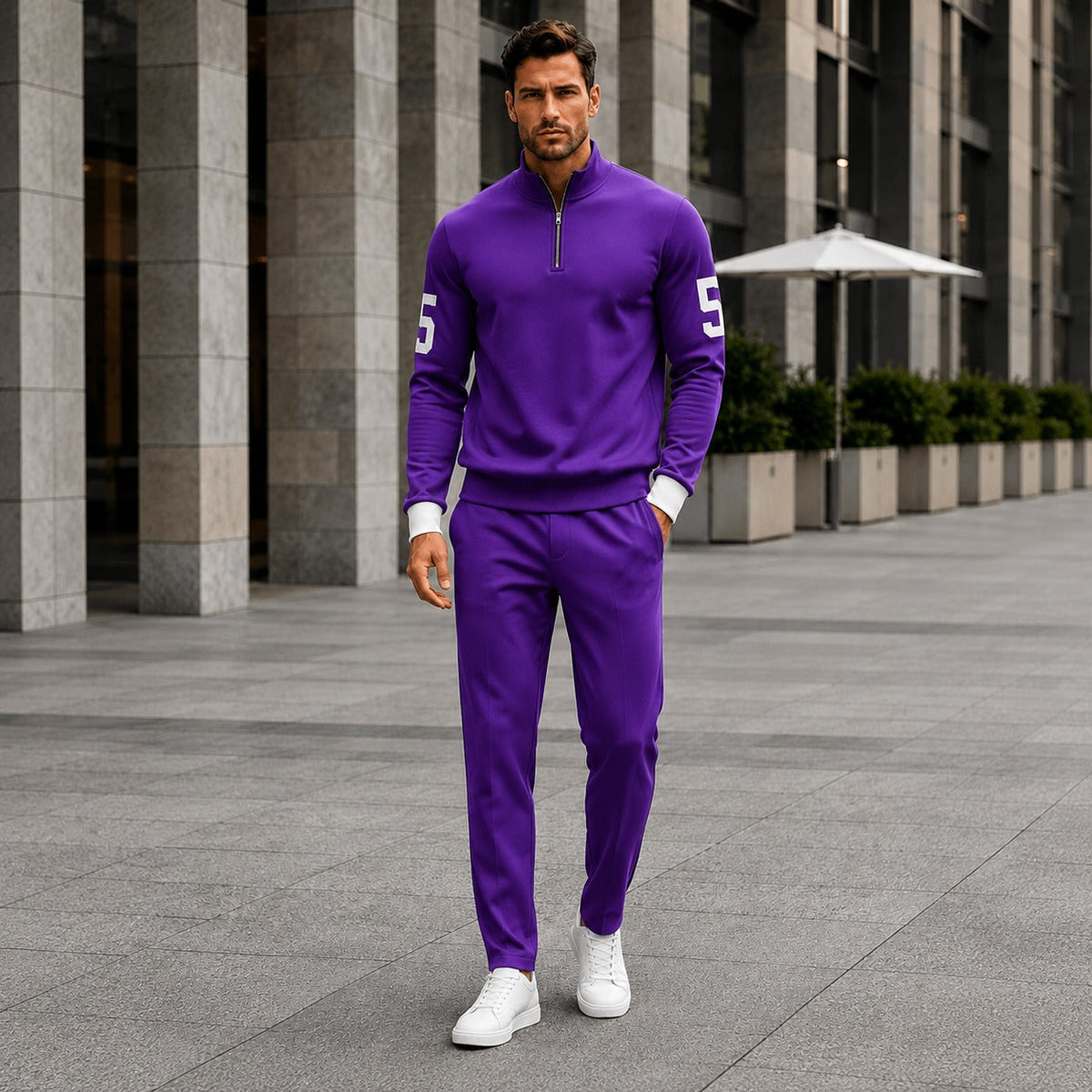 Alexander™ Set mit Stehkragen-Shirt mit Reißverschluss und Minimalistischer Hose