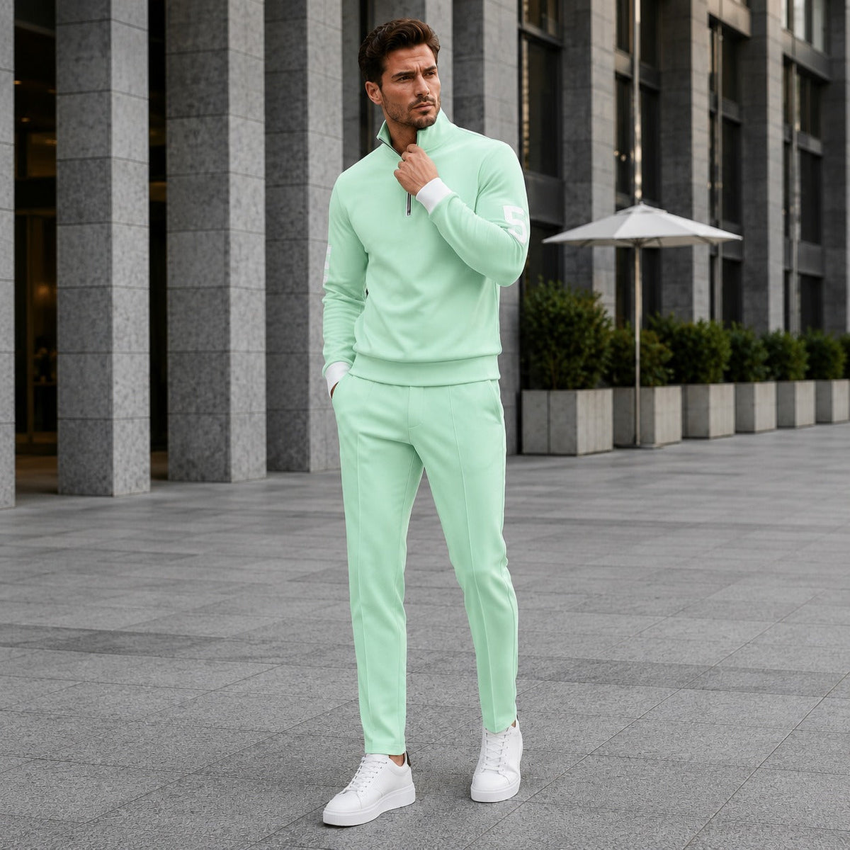 Alexander™ Set mit Stehkragen-Shirt mit Reißverschluss und Minimalistischer Hose
