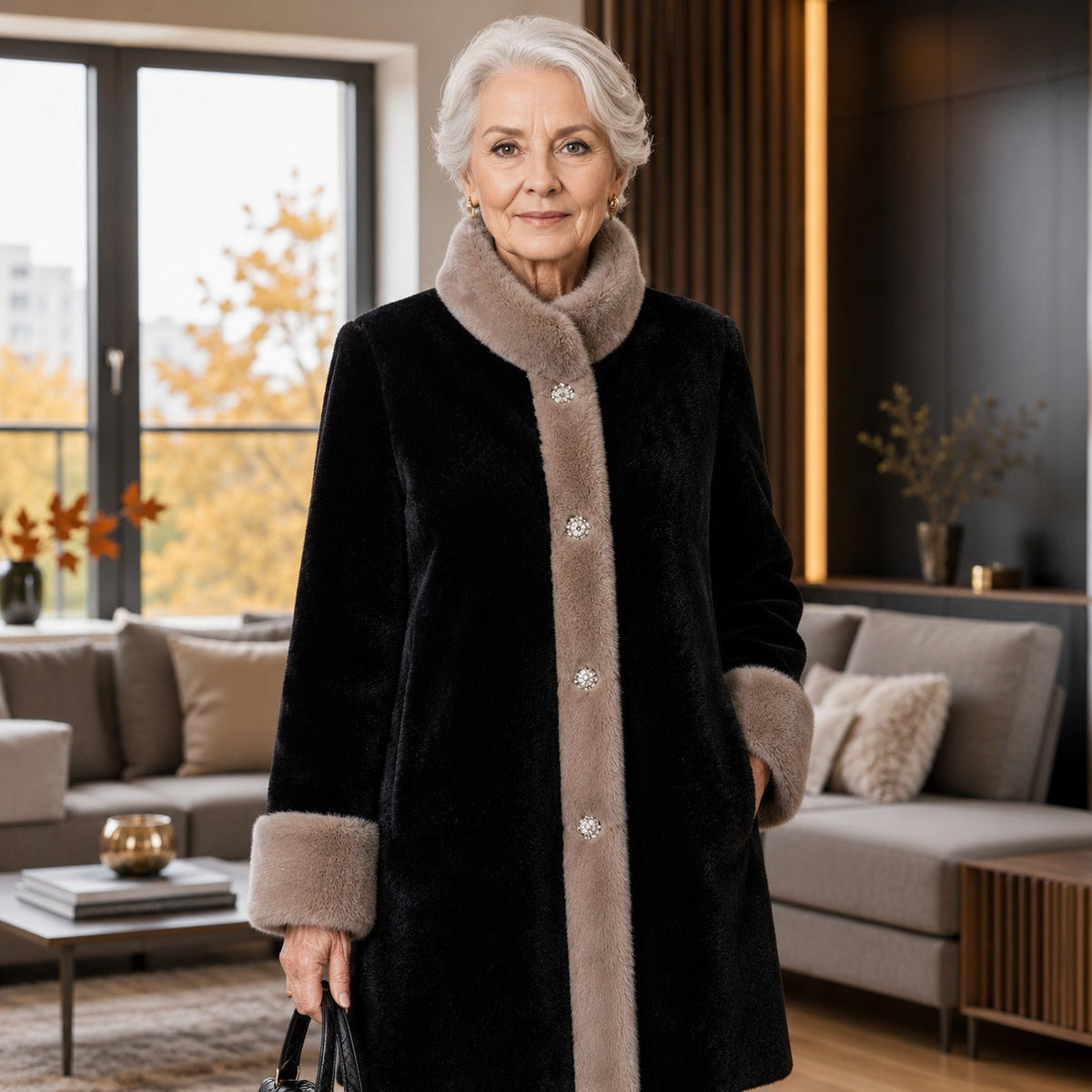 Saint Moritz™ Luxusmantel aus Samtimitat für Eleganten Winterkomfort