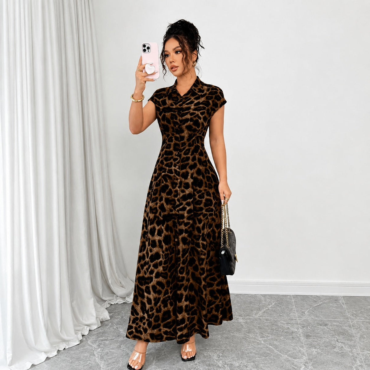 Selina™ Kleid mit Leopardenmuster und Betonter Taille