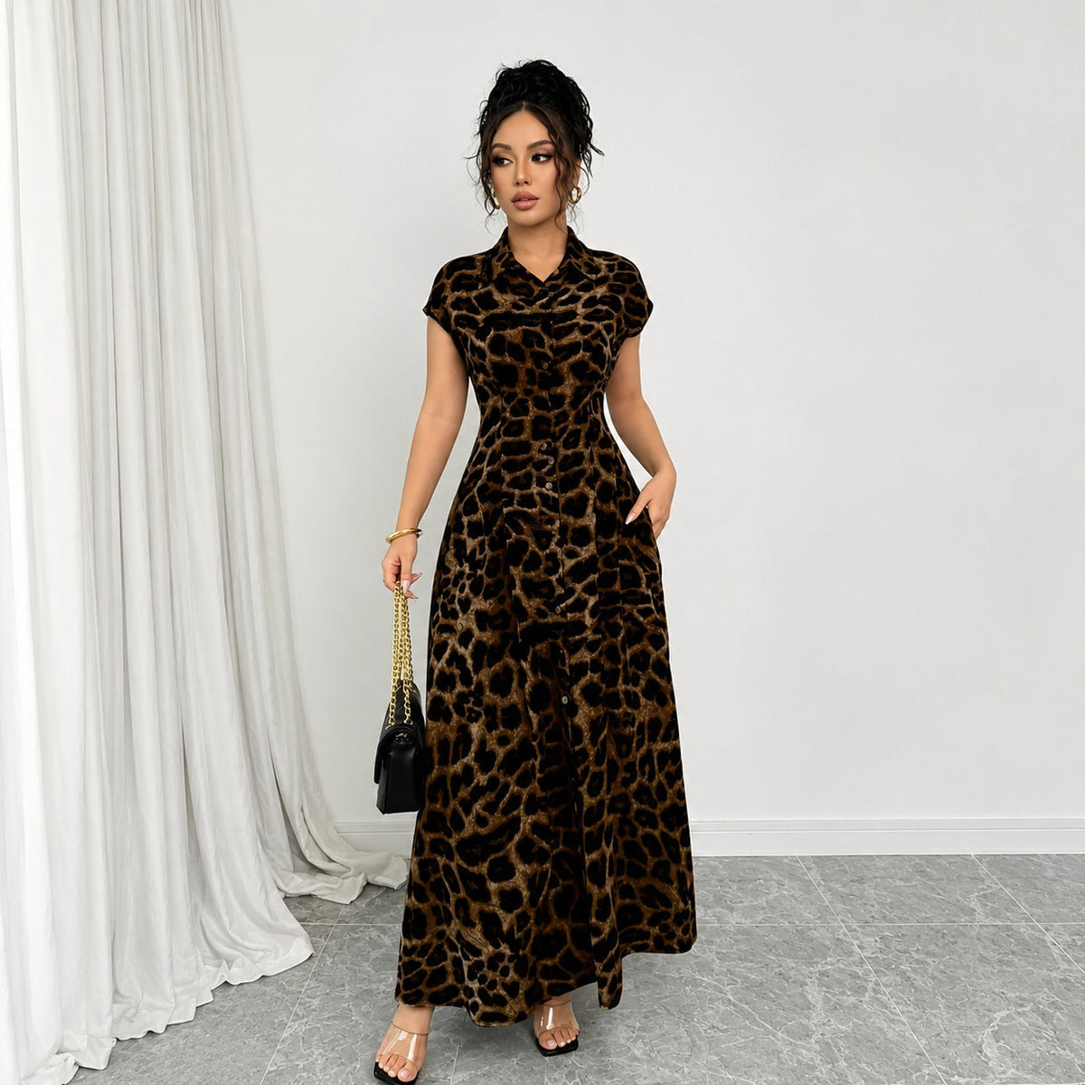 Selina™ Kleid mit Leopardenmuster und Betonter Taille
