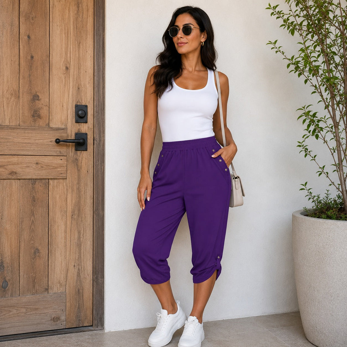Caprihose Norina™ mit elastischem Bund, Zierknöpfen und verstellbarem Saum
