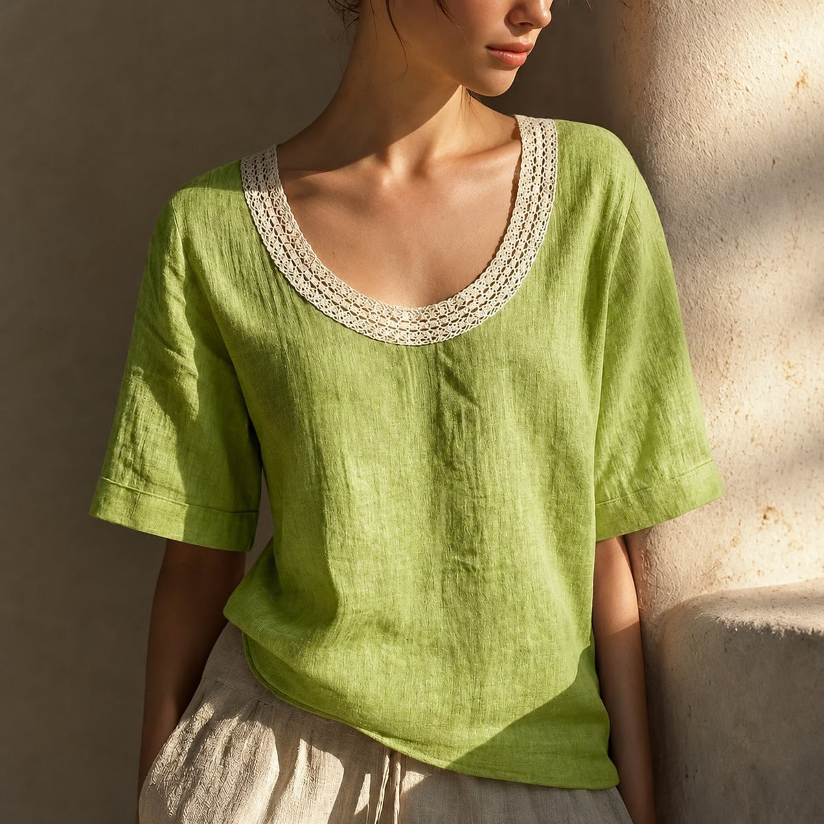 Bluse Alma™ mit Leinen-Baumwoll-Mix und Häkel-Ausschnitt