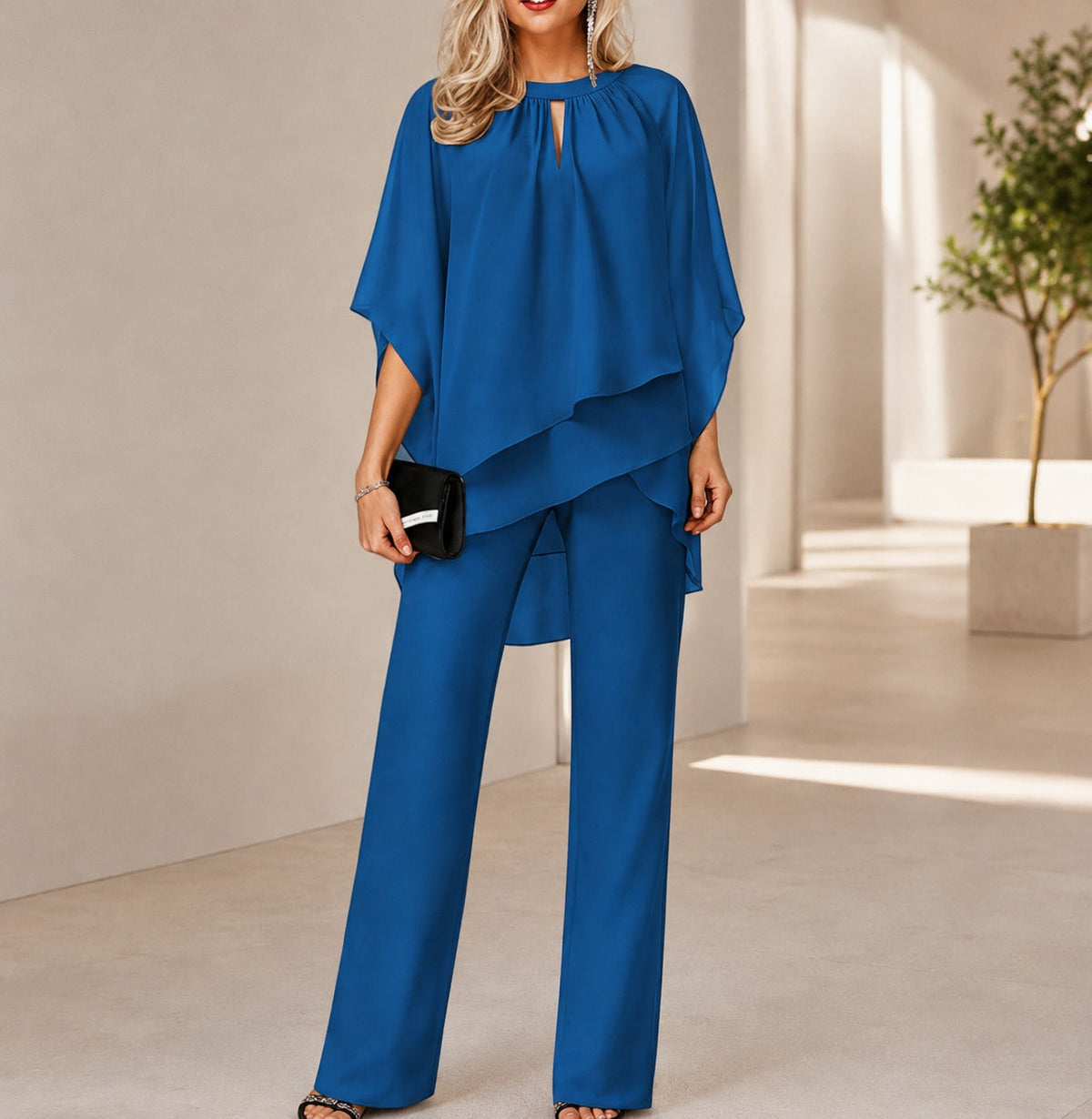Celienne™ Set mit Chiffonbluse, Mullet-Saum und eleganter Hose mit geradem Schnitt / Ein kompletter Look für besondere Anlässe