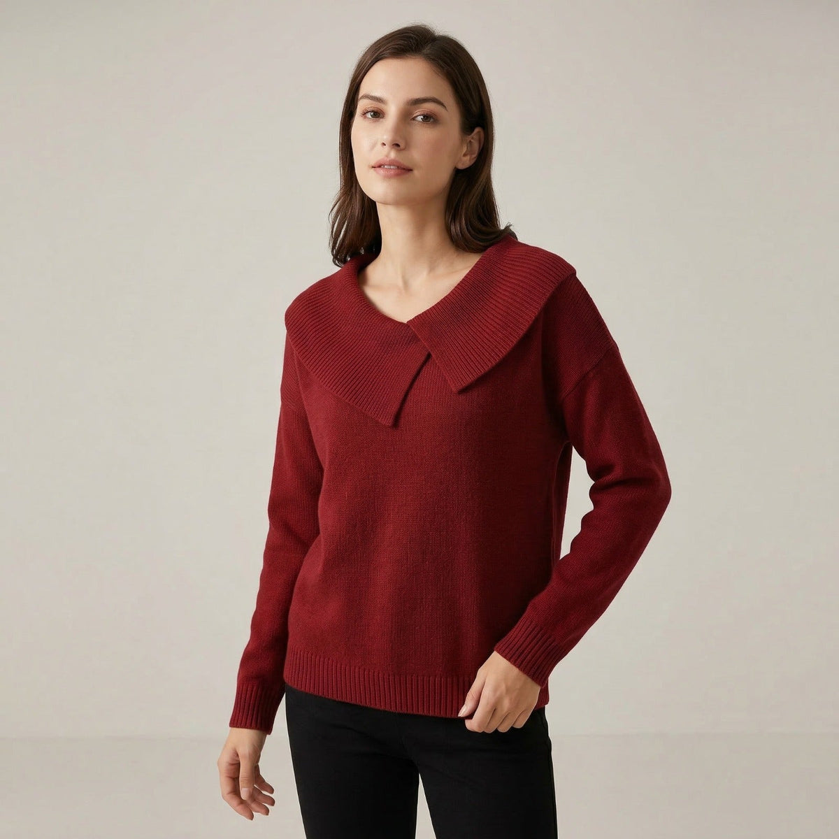 Noelle™ Pullover aus strukturiertem Strick mit stilisiertem Kragen