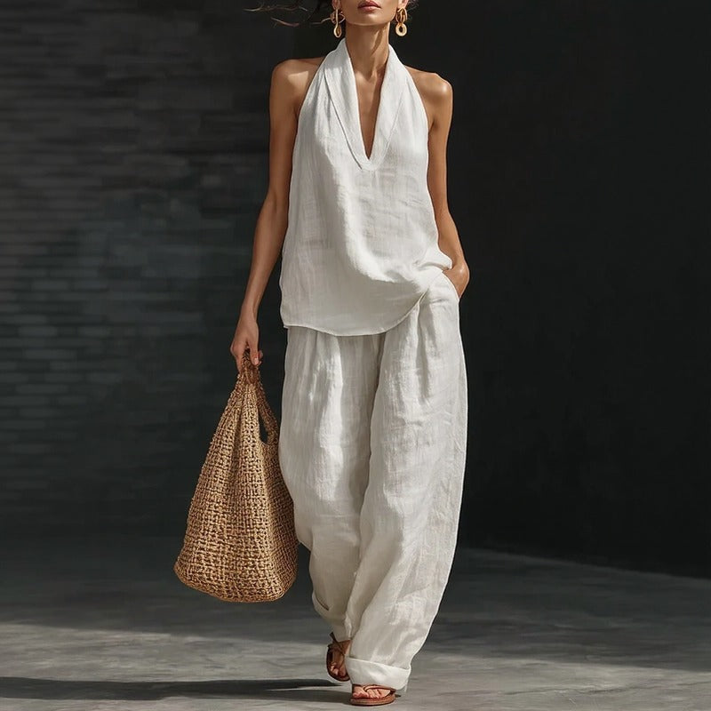 Aurelia™-Set aus Baumwoll-Leinen im Minimalistischen Stil mit Fließender Passform