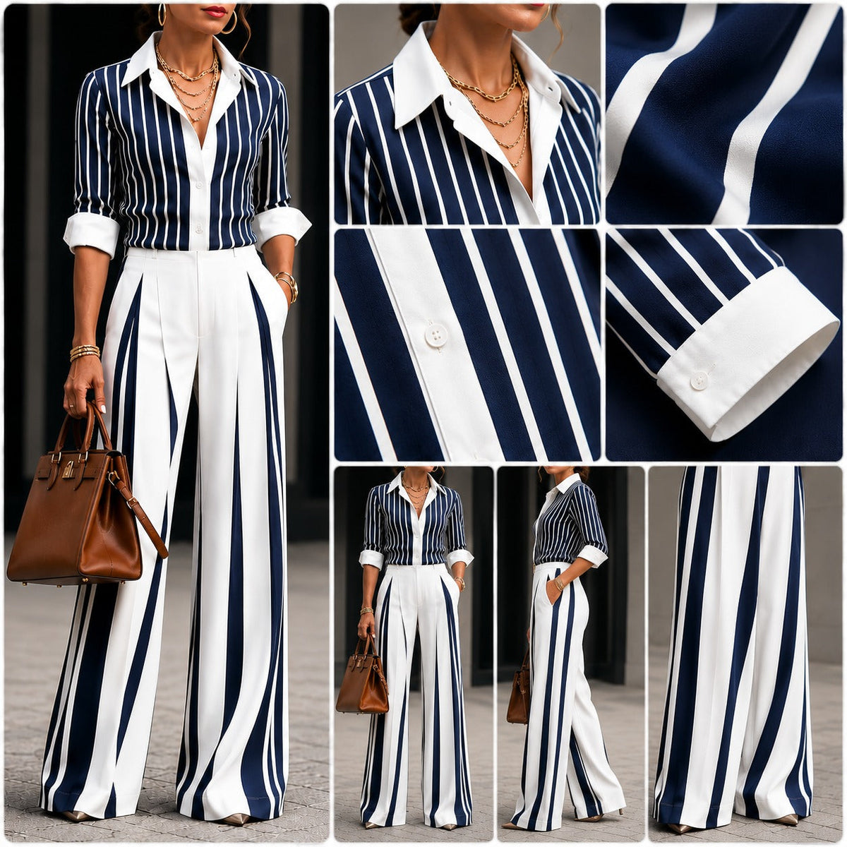 Almarine™ Set Mit Klassischen Streifen Und Fließender Marlenehose
