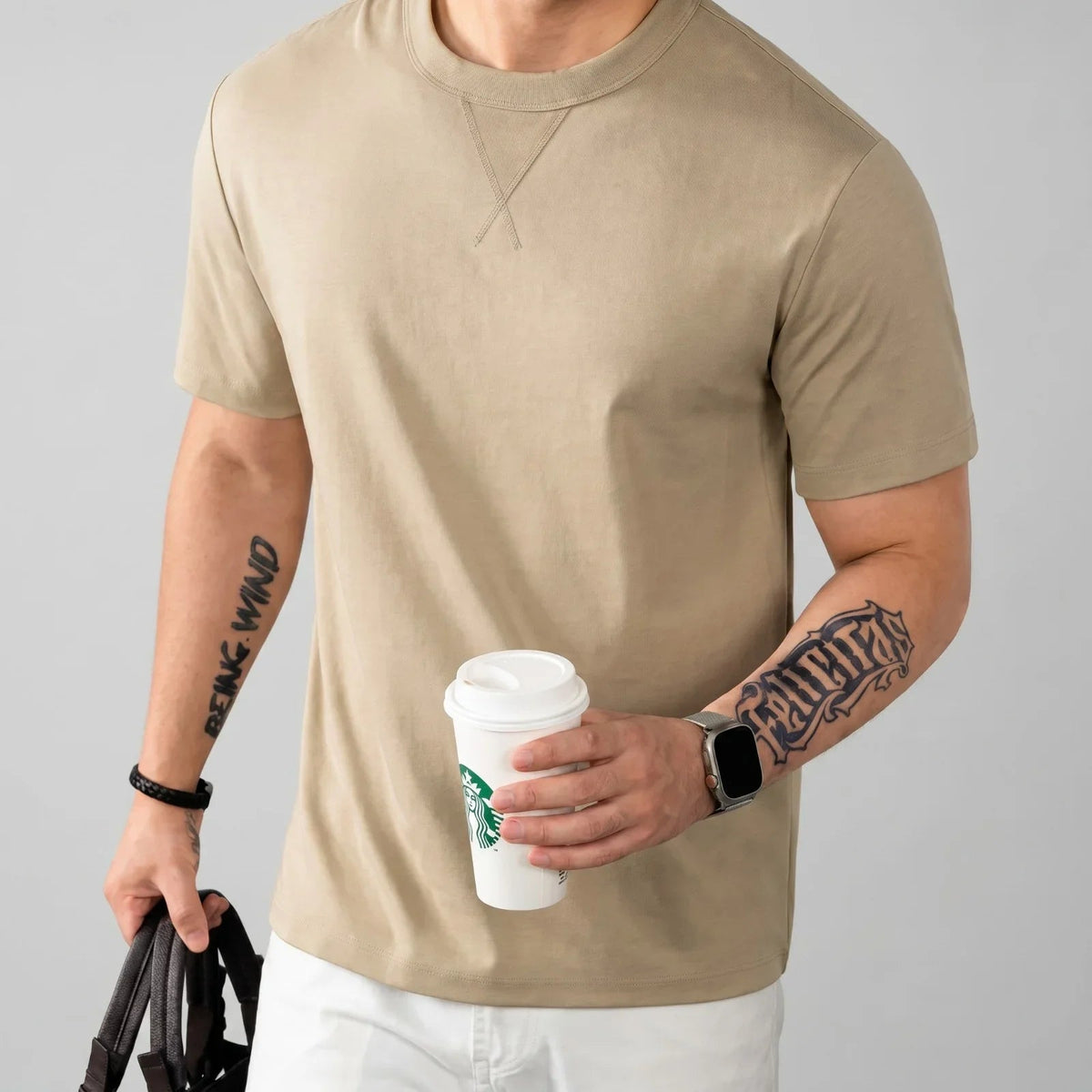 Louis™ T-Shirt aus Premium-Baumwolle mit Elasthan und geripptem Rundhalsausschnitt