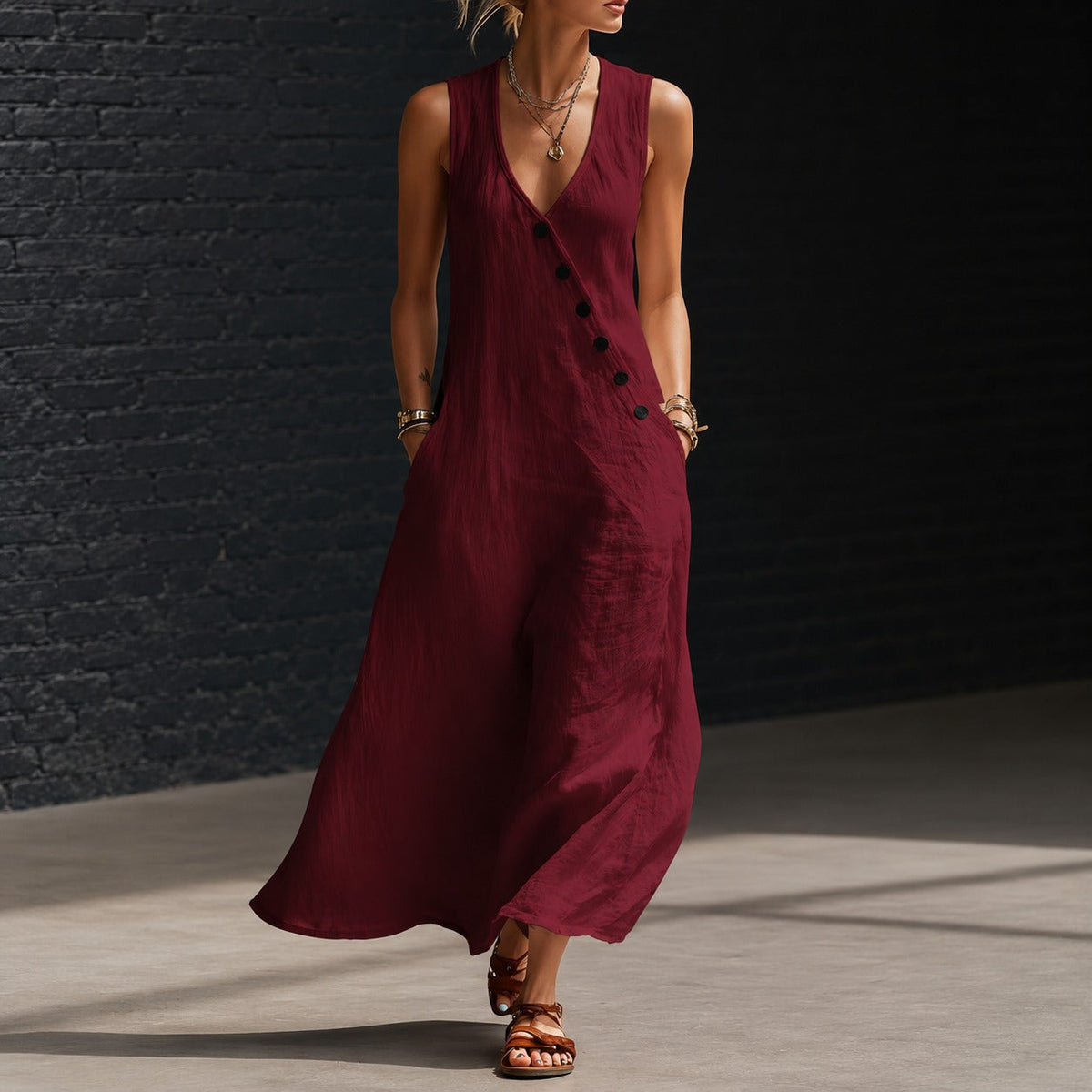Antonella™ Midikleid mit Eleganten Knöpfen und V-Ausschnitt