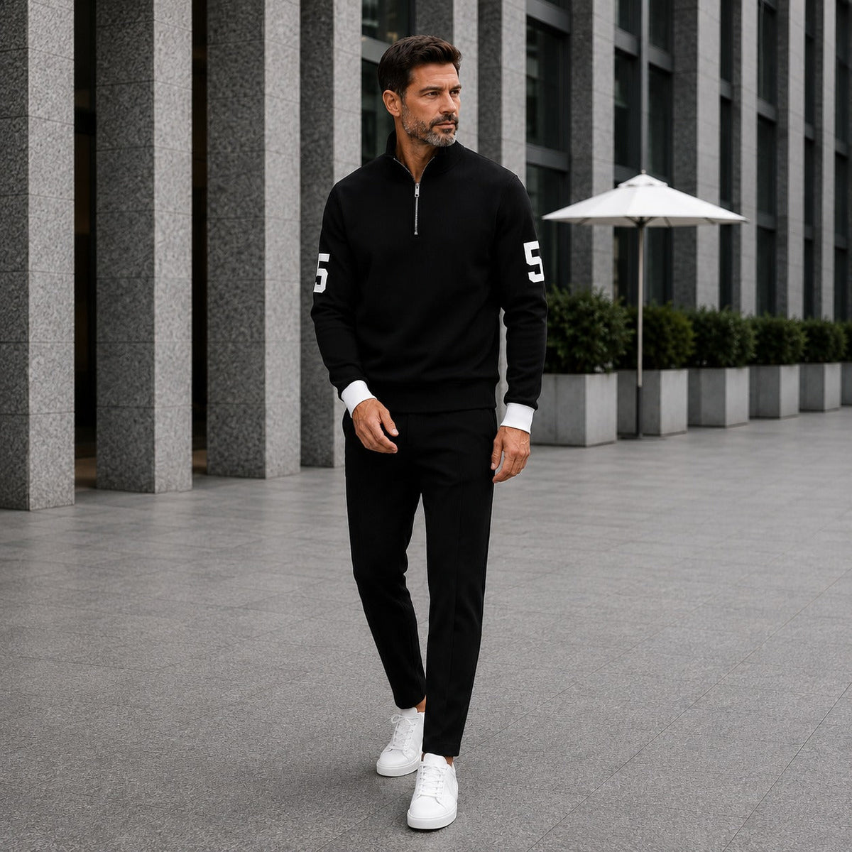 Alexander™ Set mit Stehkragen-Shirt mit Reißverschluss und Minimalistischer Hose