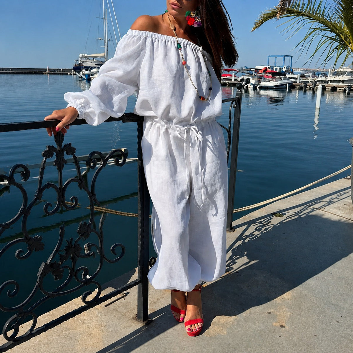 Bellamare™ Jumpsuit Mit Schulterfreiem Ausschnitt Und Verstellbarer Taille