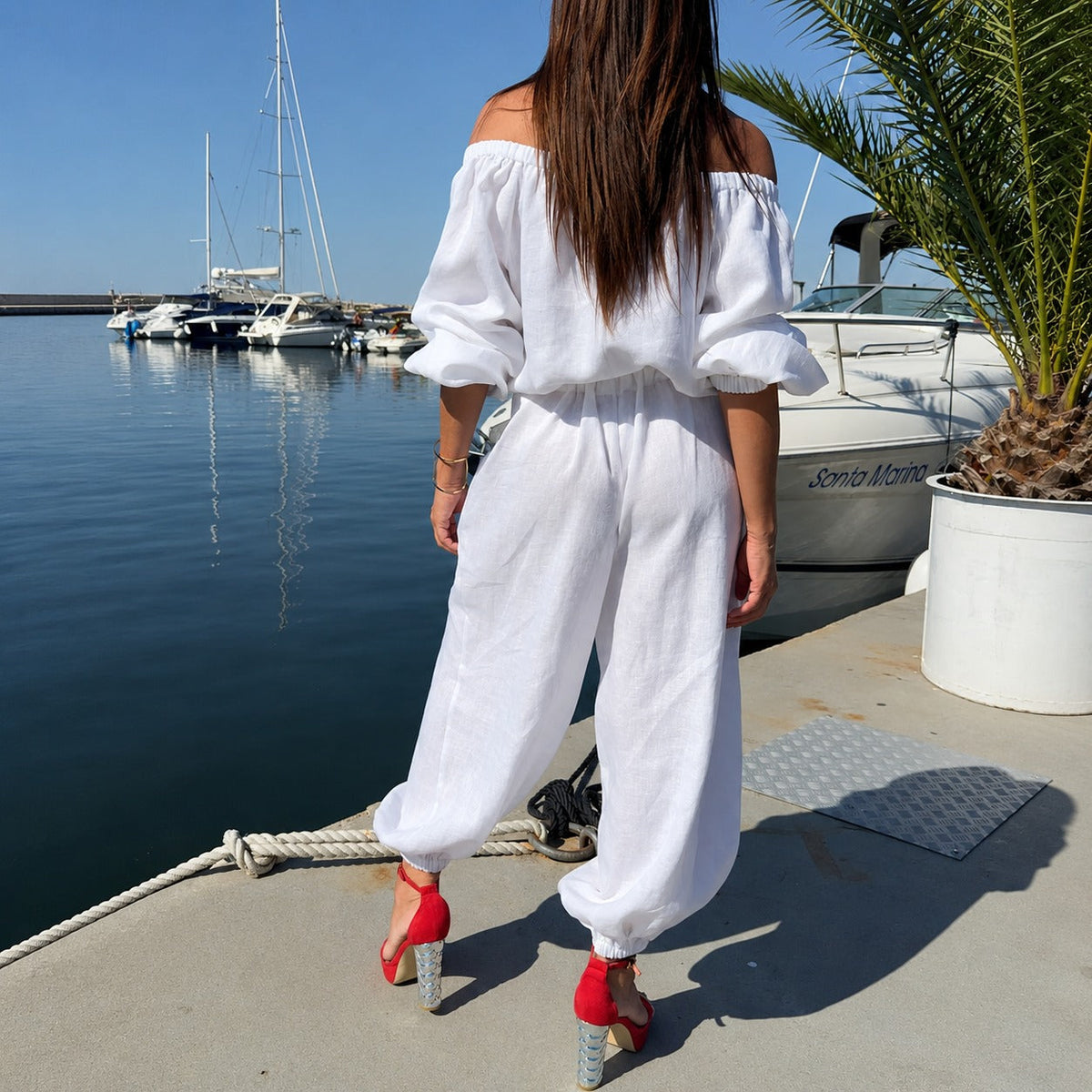 Bellamare™ Jumpsuit Mit Schulterfreiem Ausschnitt Und Verstellbarer Taille