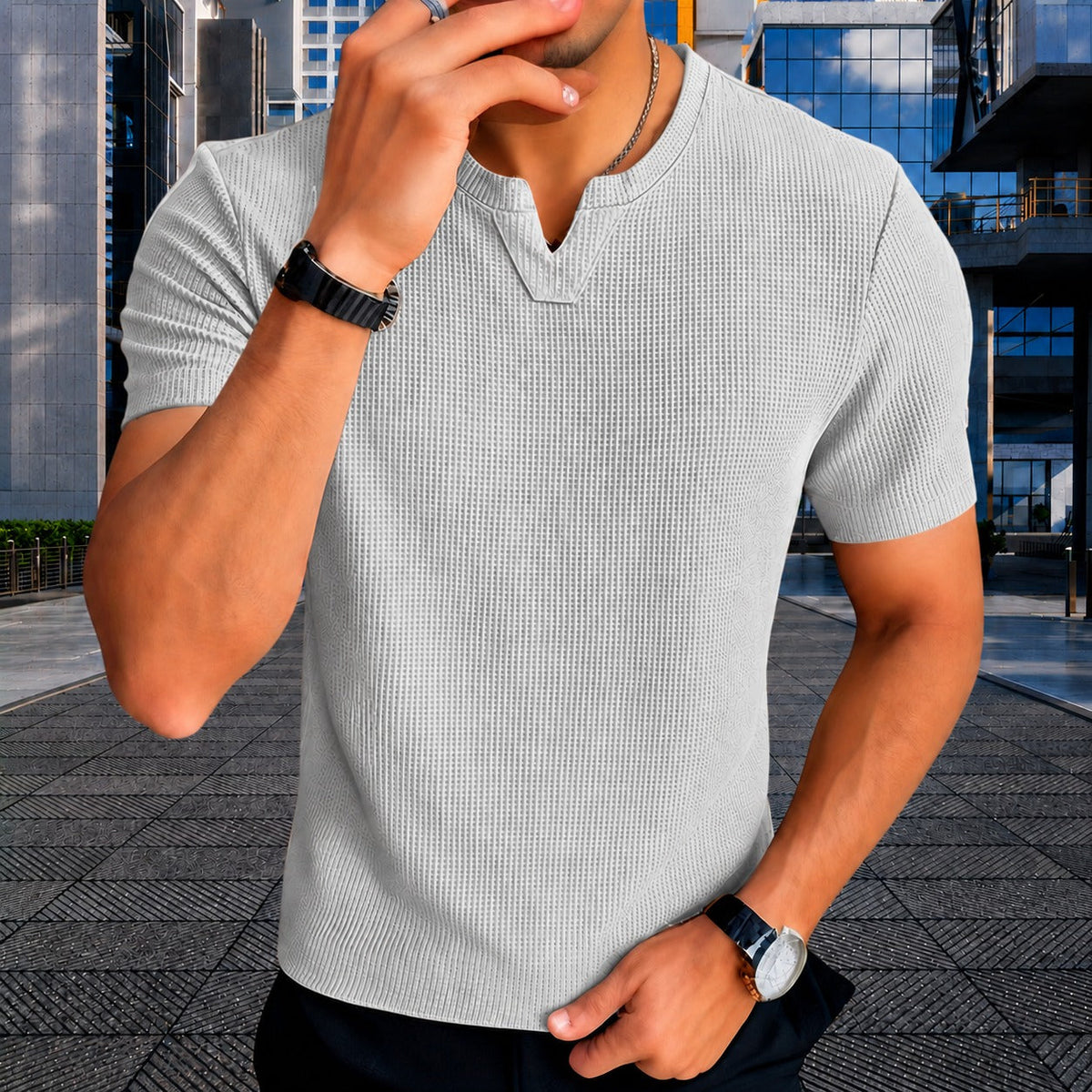 Matthias™ T-Shirt aus Strukturierter Baumwollstrickware im Old-Money-Stil