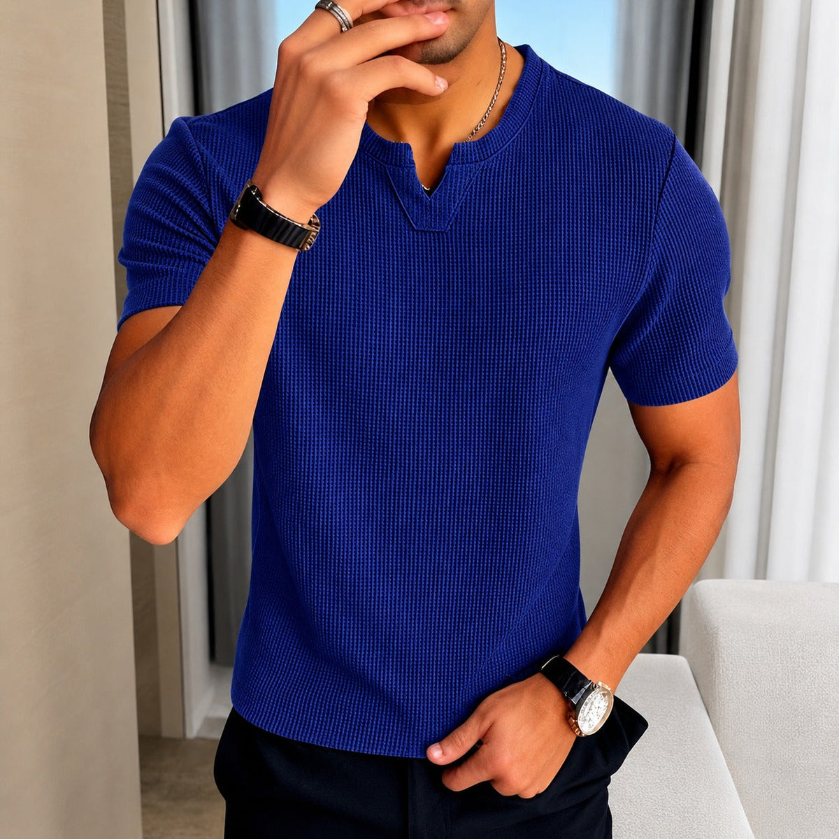 Matthias™ T-Shirt aus Strukturierter Baumwollstrickware im Old-Money-Stil