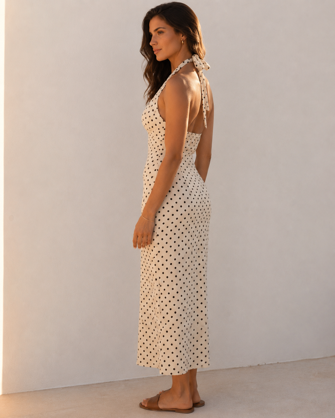 Damen Maxikleid mit Tupfen und Halterausschnitt