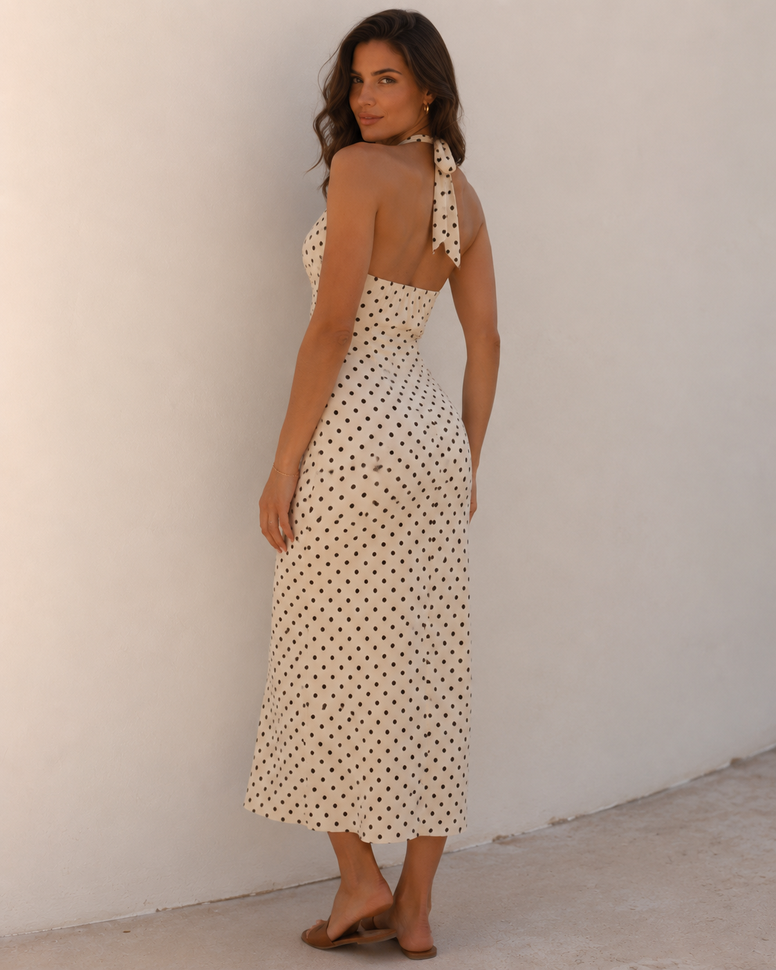 Damen Maxikleid mit Tupfen und Halterausschnitt