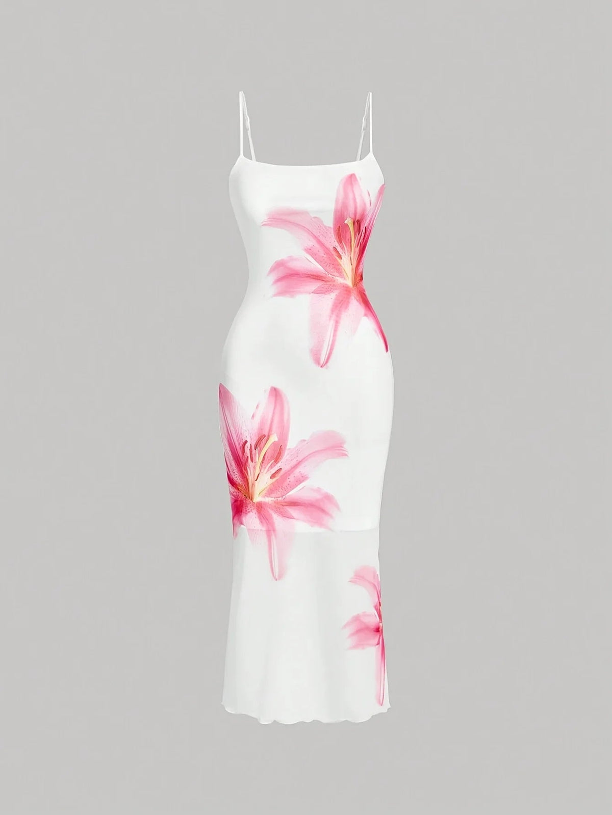 Damen figurbetontes Midikleid mit eckigem Ausschnitt und Blumenprint