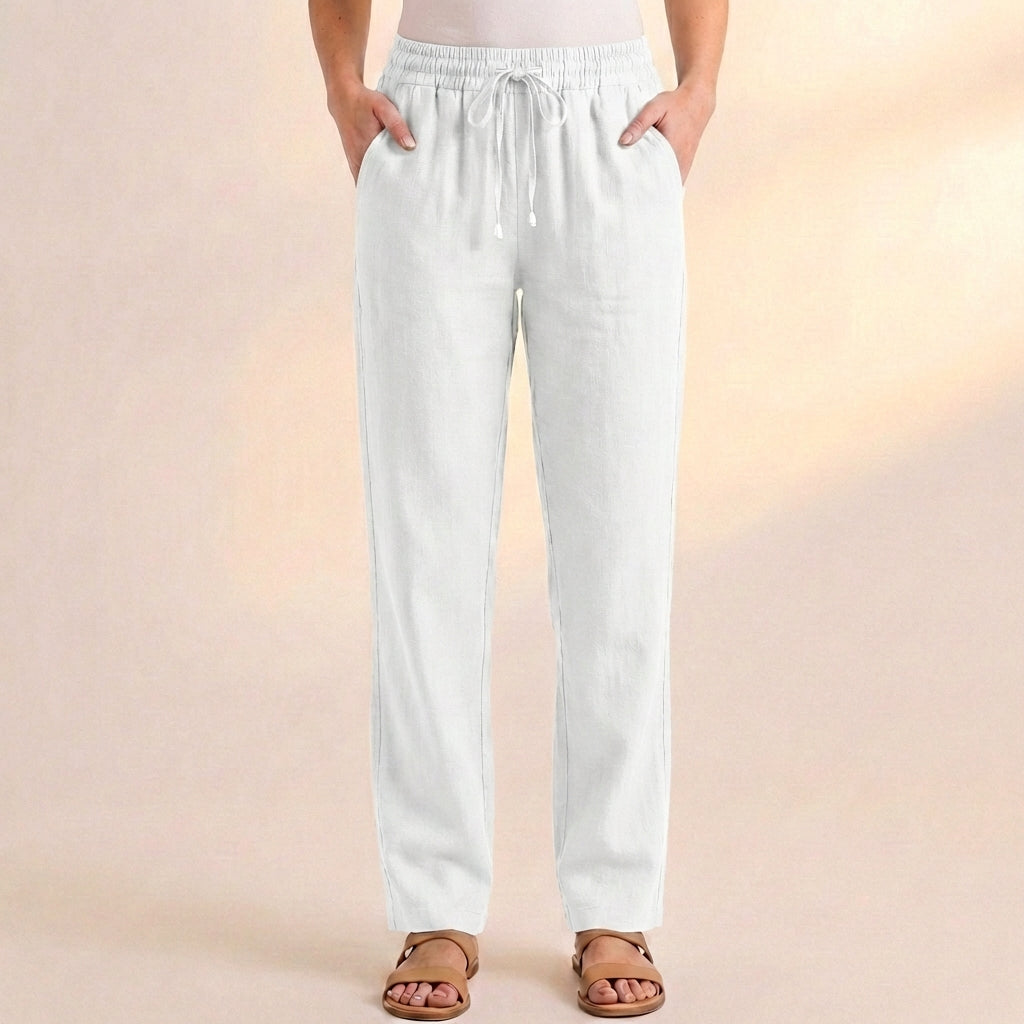 Lockere Damen Hose aus Leinen-Mix mit Kordelzug – Lang