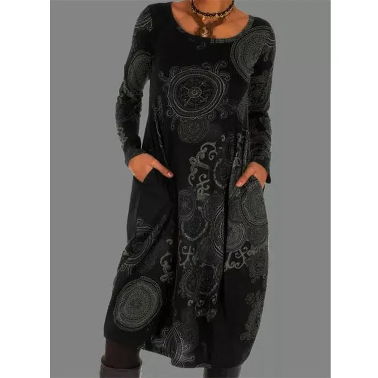 Winterkleid Damen | Kleid mit Taschen | Mandala-Muster & bequemer Fall