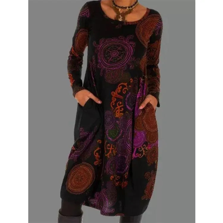 Winterkleid Damen | Kleid mit Taschen | Mandala-Muster & bequemer Fall