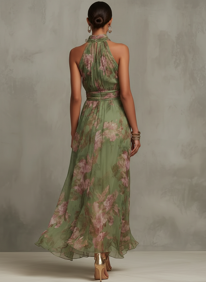 Livya – Elegantes Maxikleid mit Blumenmuster und Neckholder-Ausschnitt