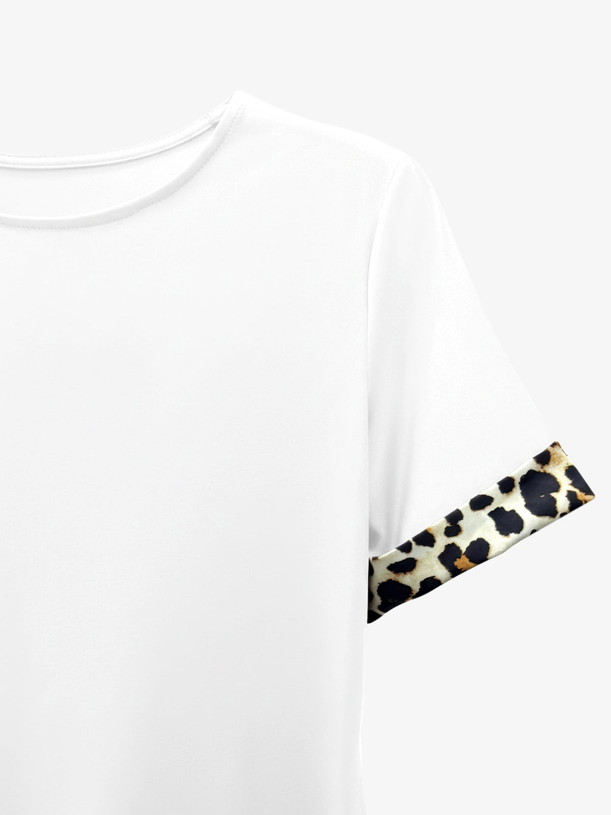 Leopardenmuster Patchwork Bootsausschnitt Kurzarm T Shirt Kleid