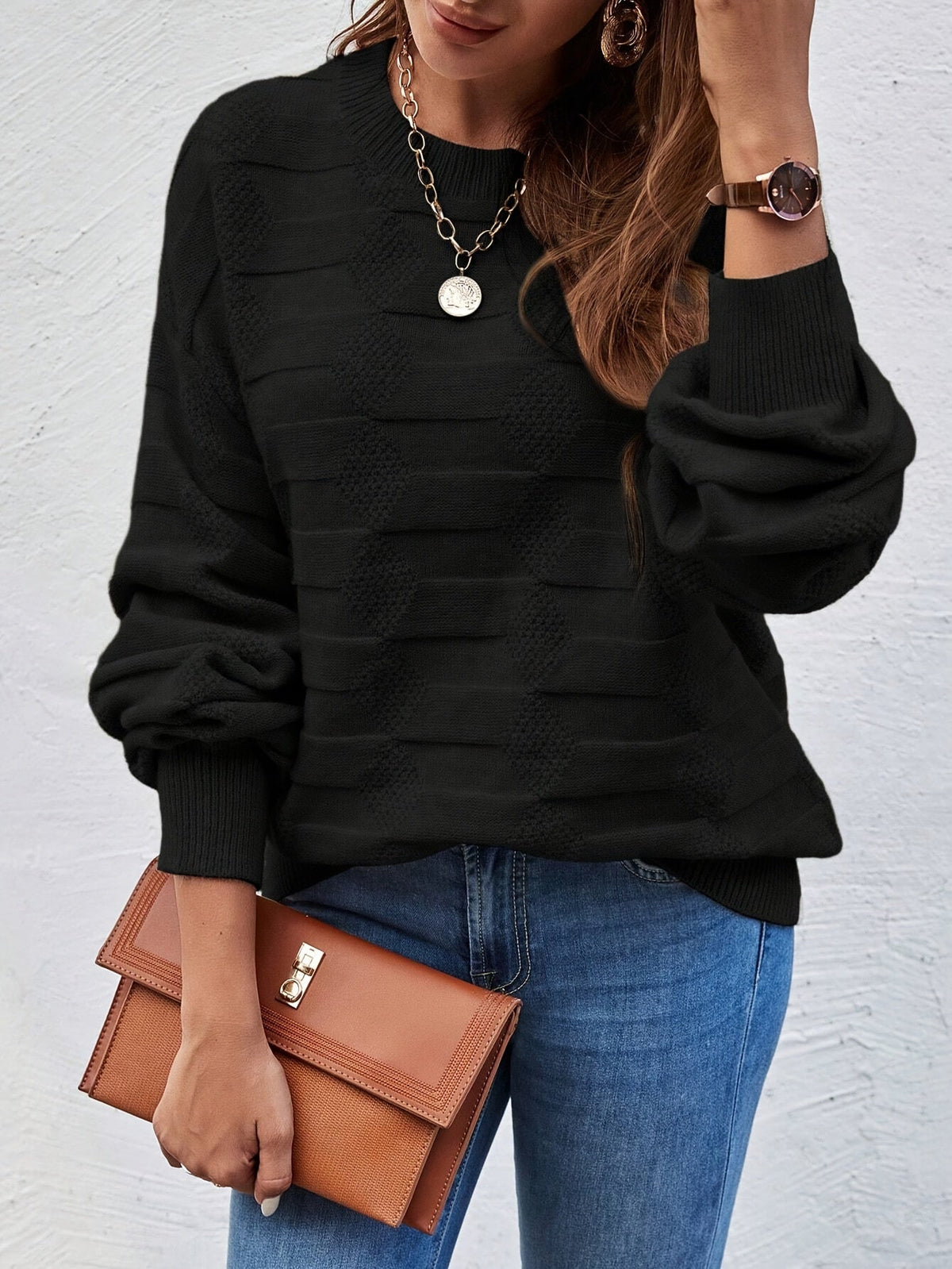 Annastina - Lässiger Langarm Pullover Mit Rundhalsausschnitt