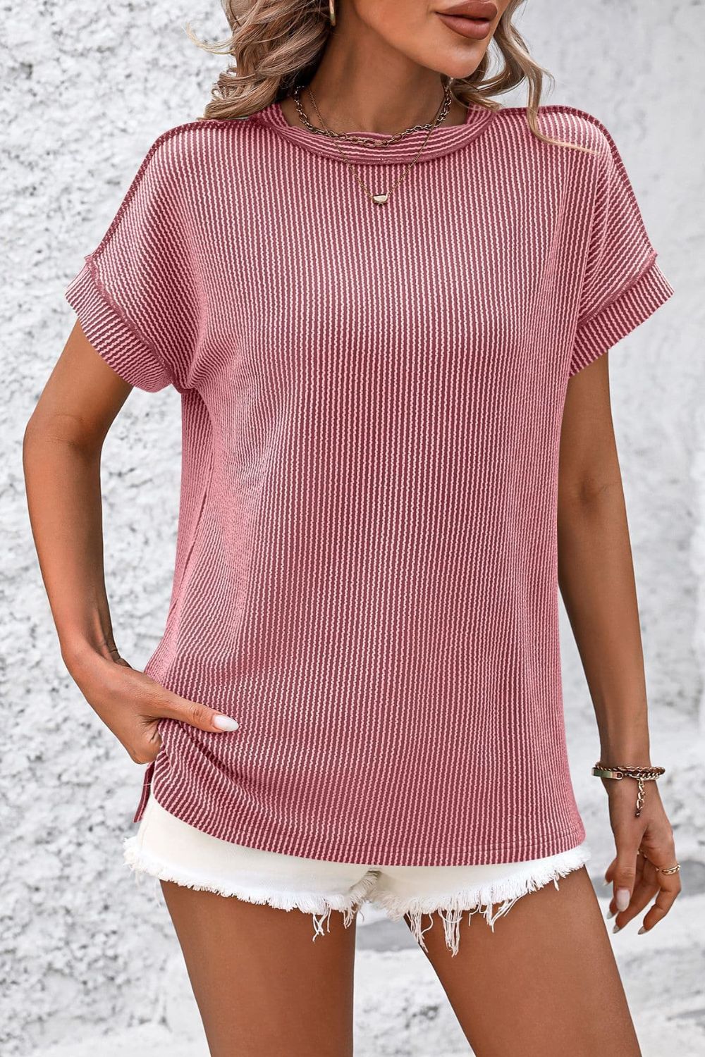 Cleo | Kurzarm-T-Shirt mit Streifen und Rundhalsausschnitt