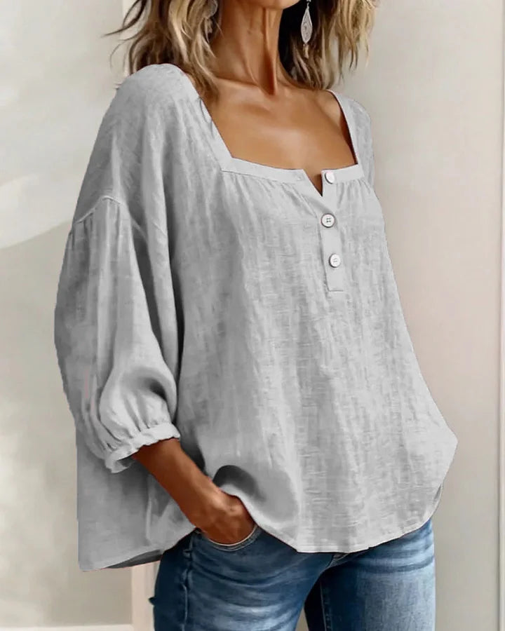 Leontien - Baumwollbluse Mit Quadratischem Ausschnitt Und Langen Ärmeln