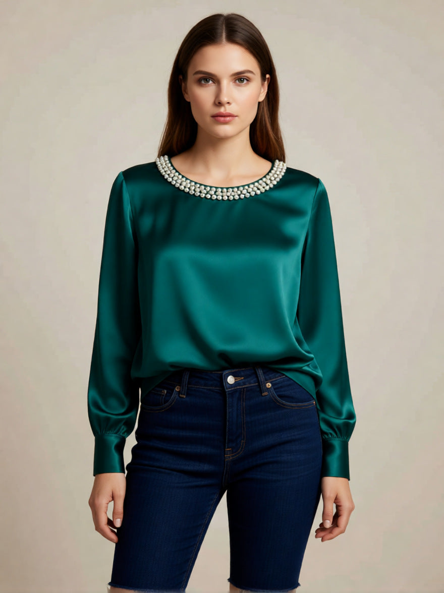 Avara - Elegante perlenbesetzte Bluse