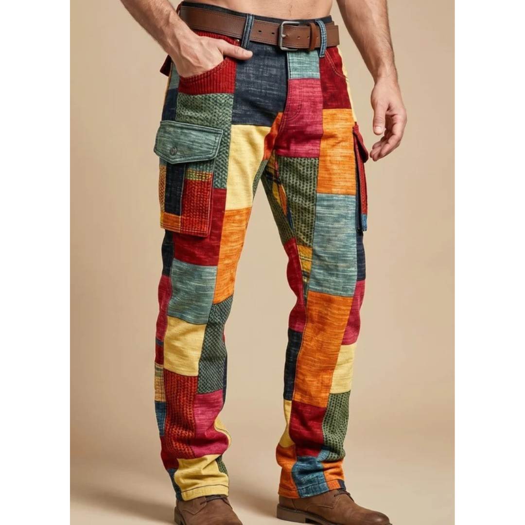 Achim | Herren Hose mit Patchwork Muster und Taschen an den Beinen