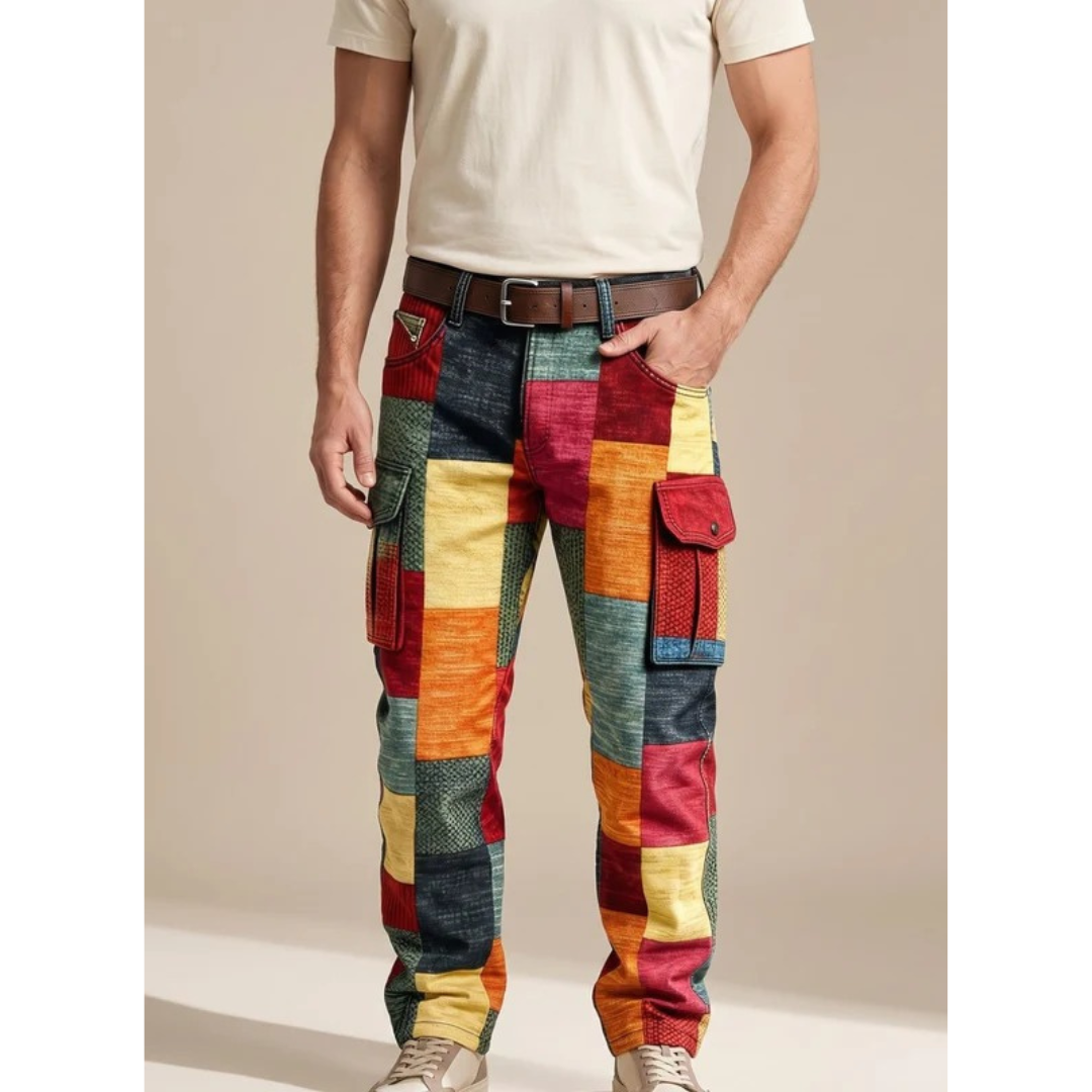 Achim | Herren Hose mit Patchwork Muster und Taschen an den Beinen