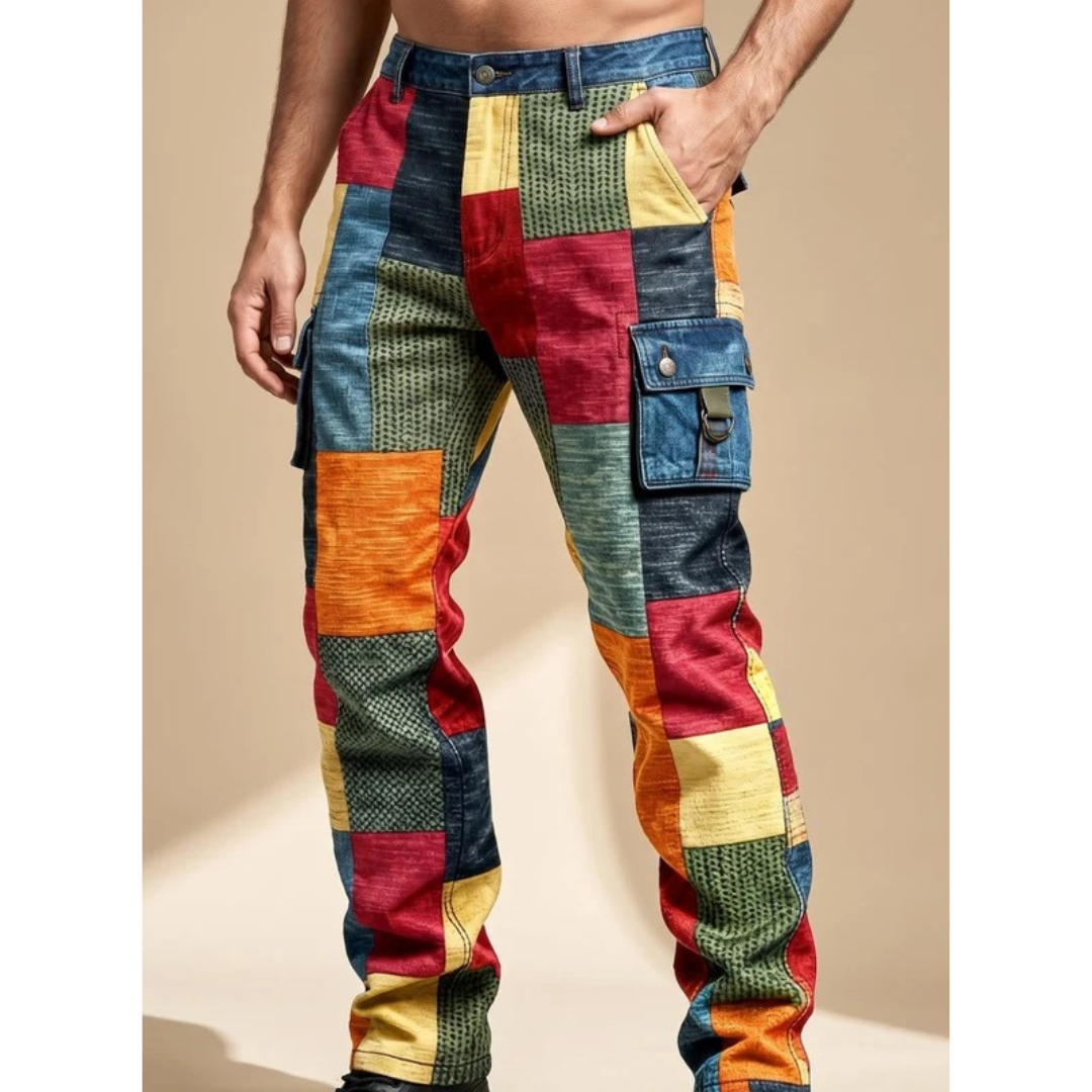 Achim | Herren Hose mit Patchwork Muster und Taschen an den Beinen