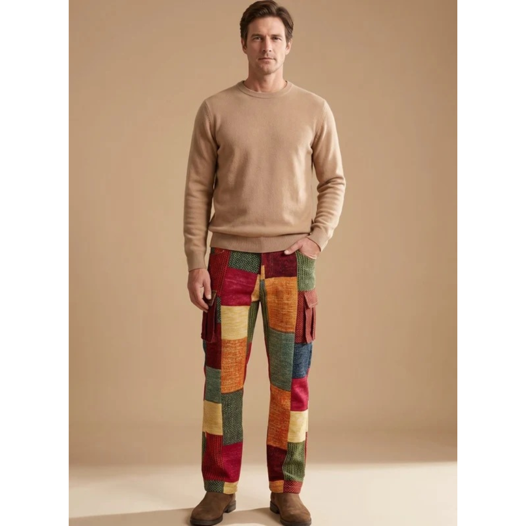 Achim | Herren Hose mit Patchwork Muster und Taschen an den Beinen