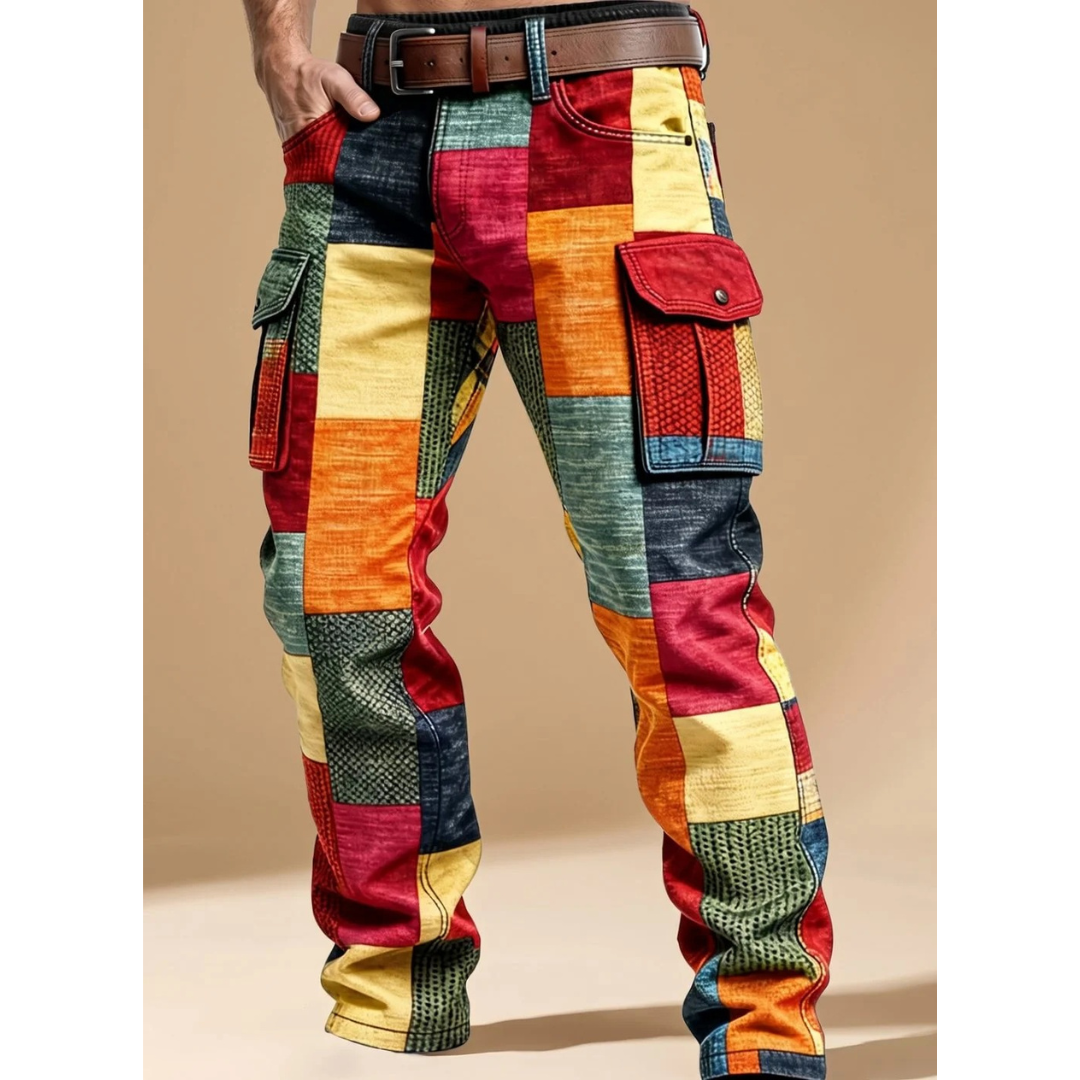 Achim | Herren Hose mit Patchwork Muster und Taschen an den Beinen