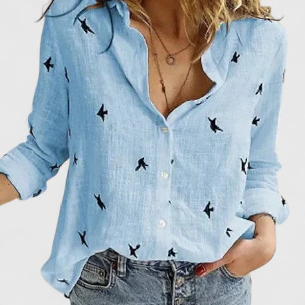 Adelaida | Damen V-Ausschnitt Knopfleiste Langarm Bluse