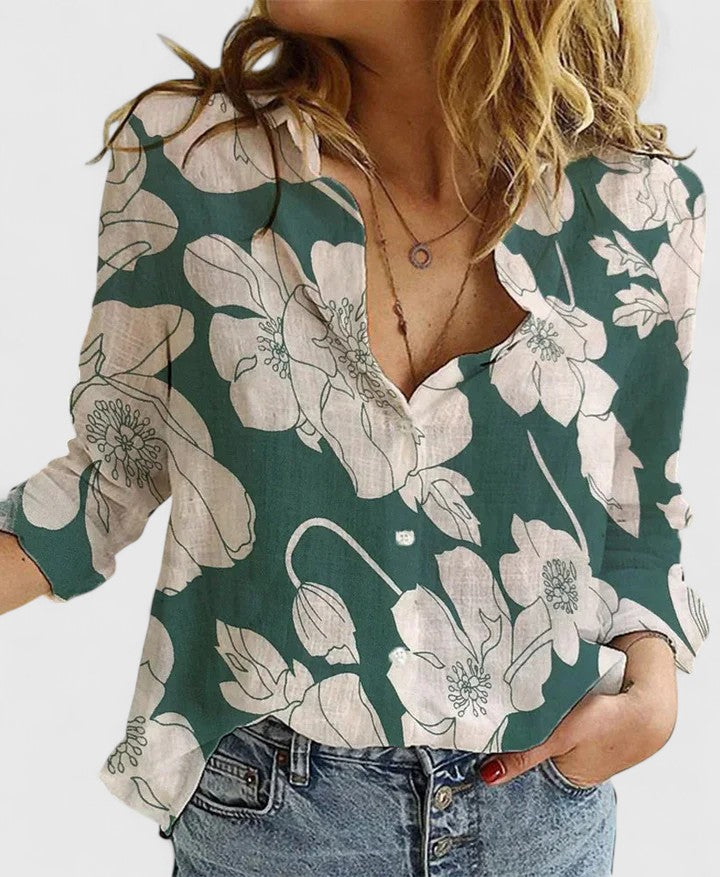 Adelaida | Damen V-Ausschnitt Knopfleiste Langarm Bluse