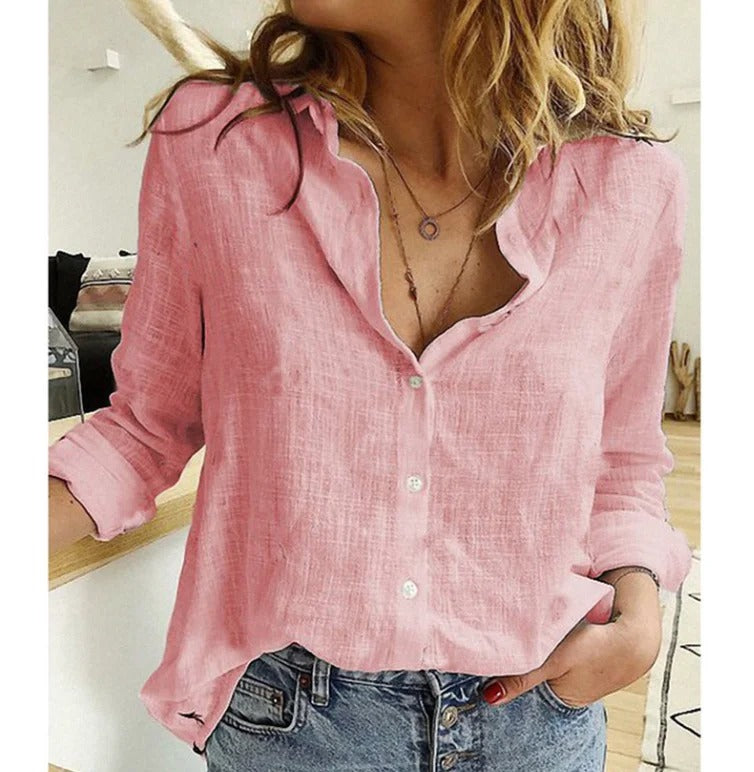 Adelaida | Damen V-Ausschnitt Knopfleiste Langarm Bluse