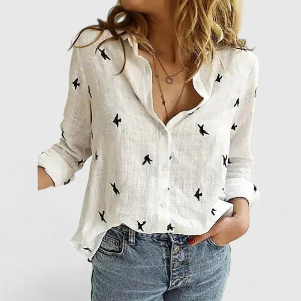 Adelaida | Damen V-Ausschnitt Knopfleiste Langarm Bluse