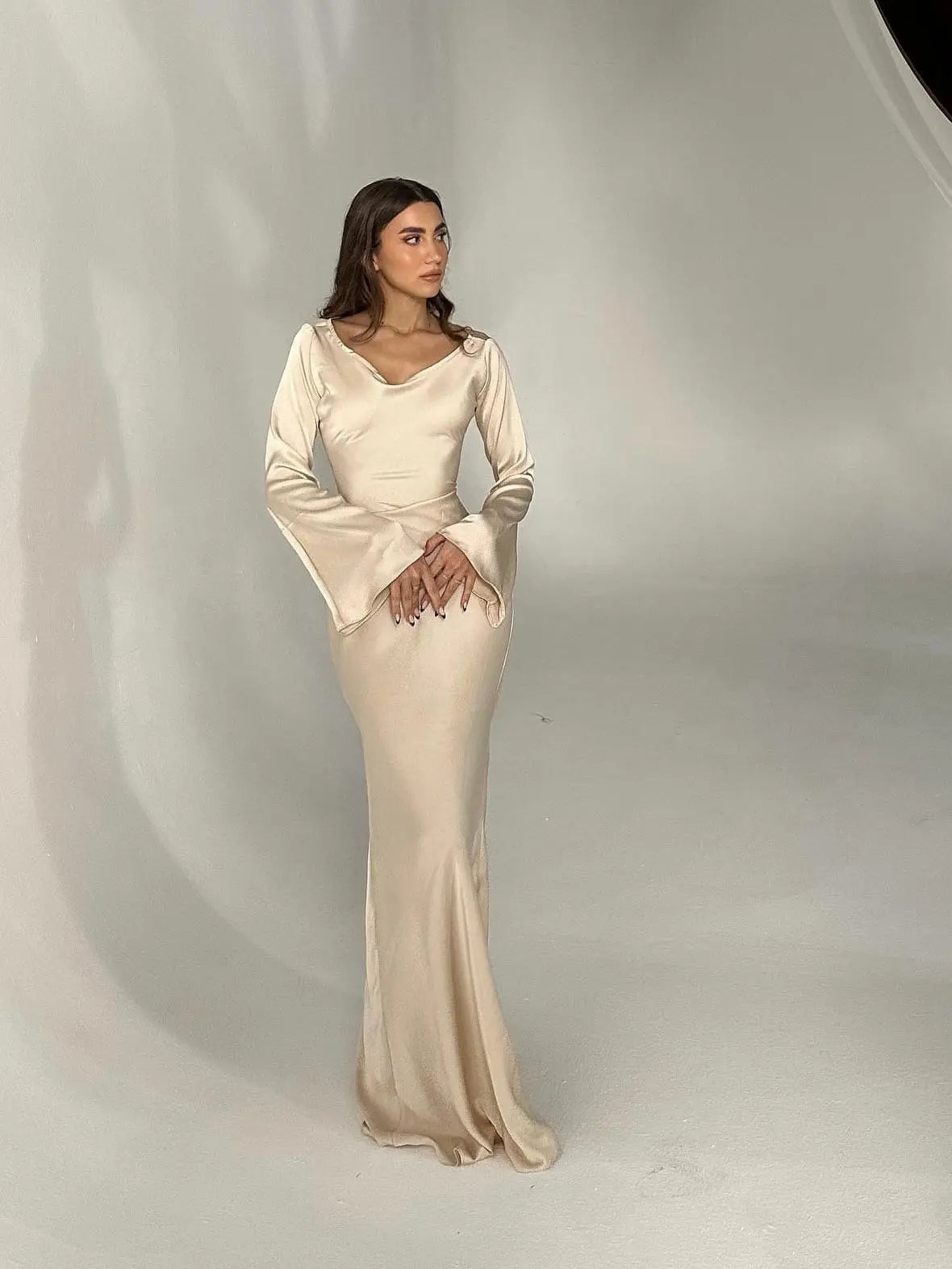 Adelgunde | Damen Langarm Maxikleid mit eleganter Silhouette