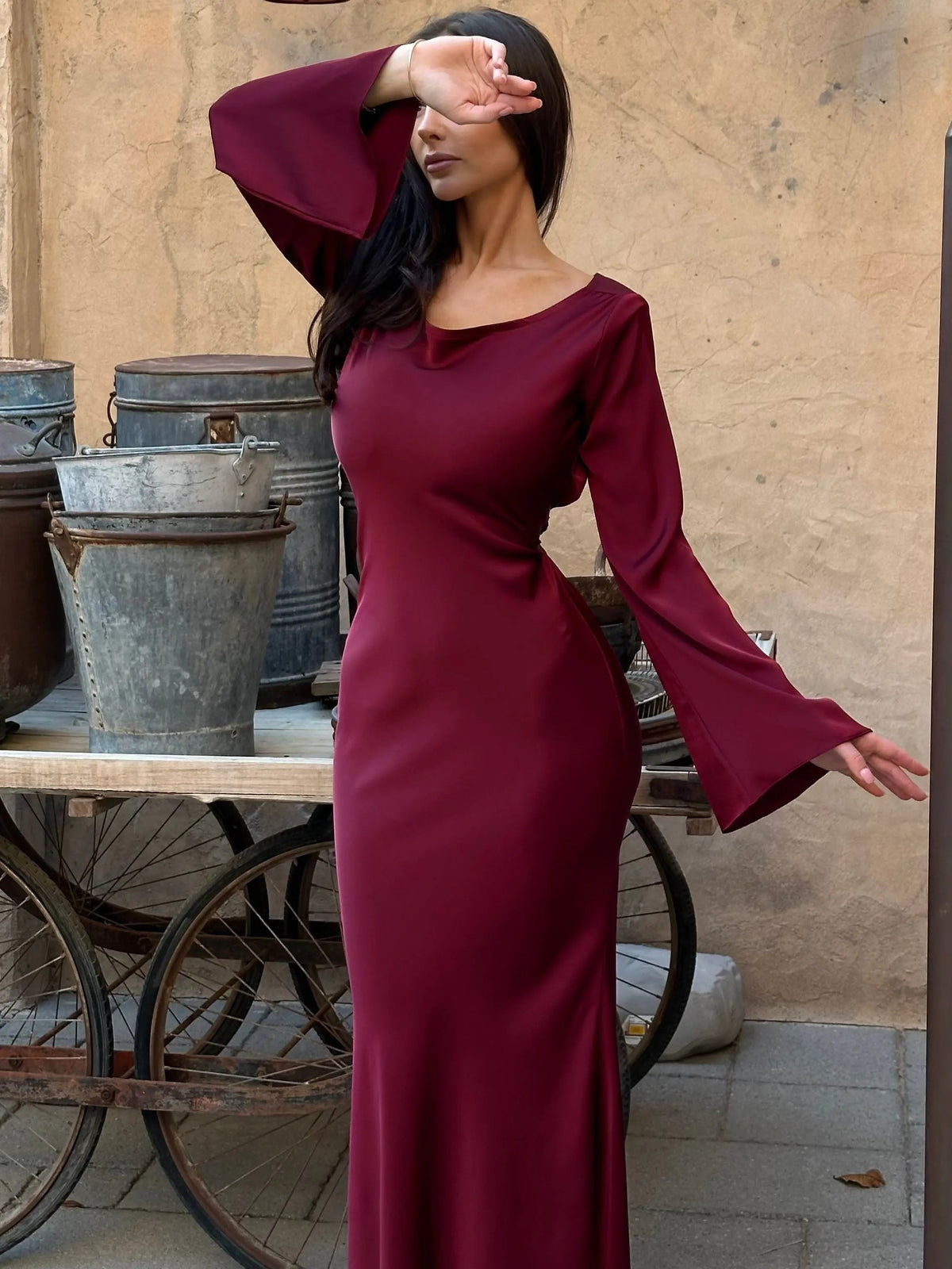 Adelgunde | Damen Langarm Maxikleid mit eleganter Silhouette