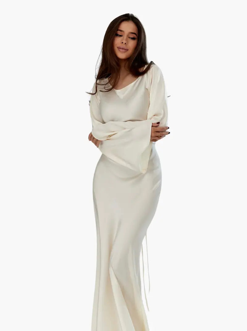 Adelgunde | Damen Langarm Maxikleid mit eleganter Silhouette