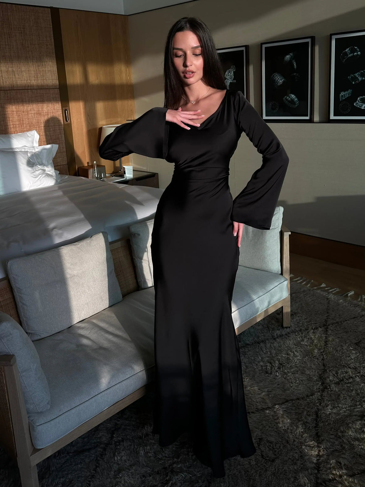 Adelgunde | Damen Langarm Maxikleid mit eleganter Silhouette