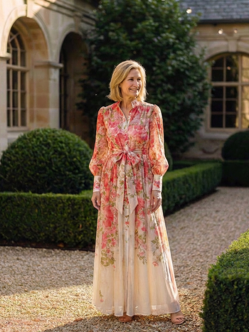 Adelheid | Damen Blumen Maxikleid mit Langarm
