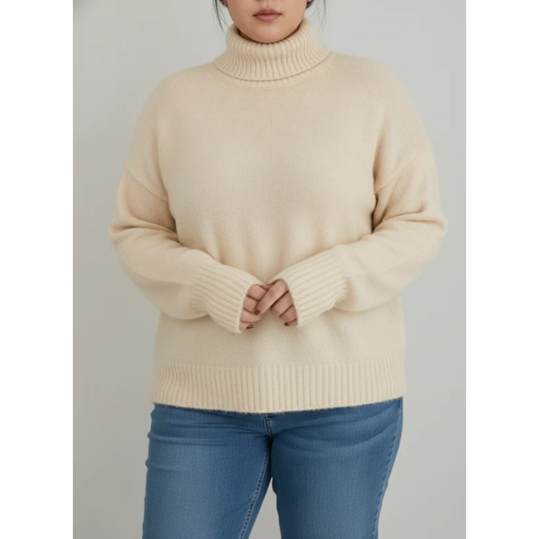 Amelie | Damen Rollkragenpullover für Große Größen mit weichem Strick und Langarm