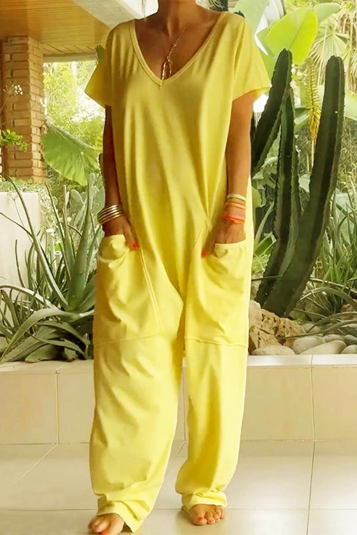 Amira | Damen V Ausschnitt Kurze Ärmel Jumpsuit