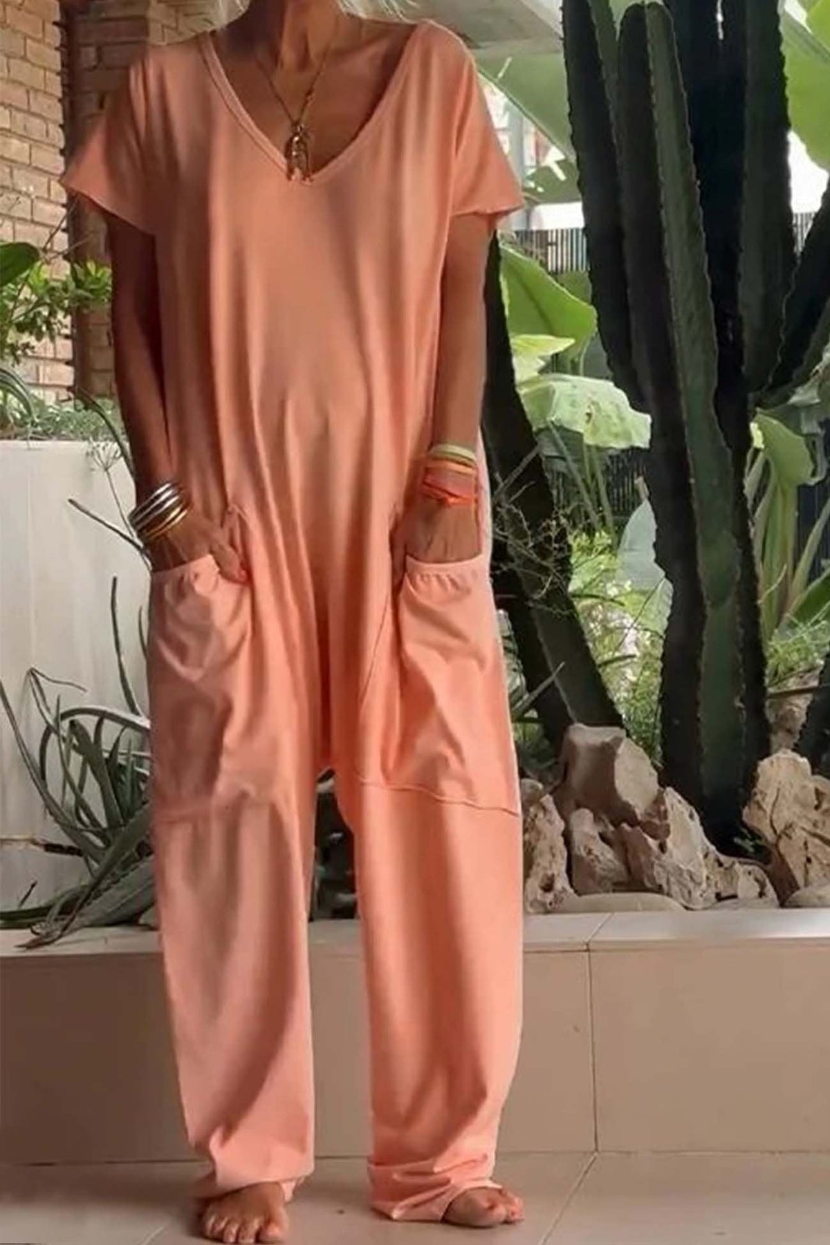 Amira | Damen V Ausschnitt Kurze Ärmel Jumpsuit