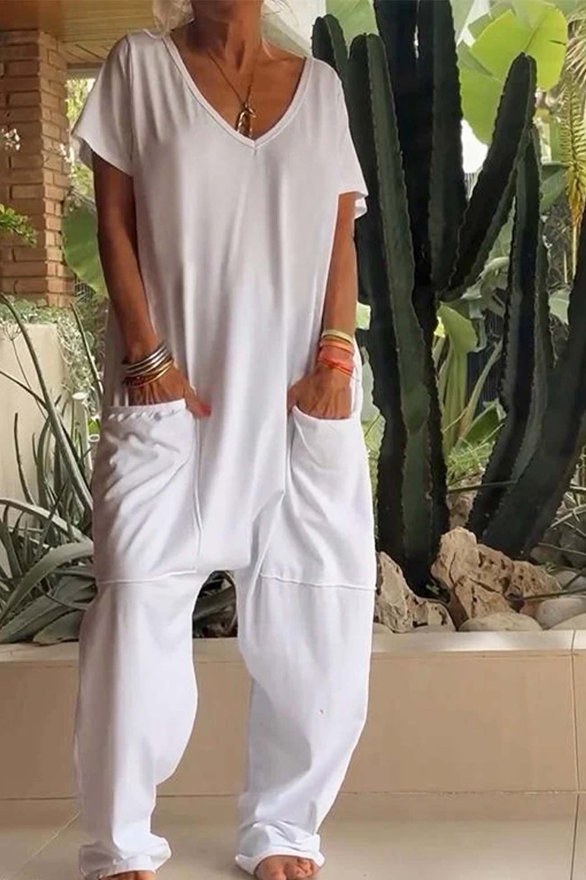 Amira | Damen V Ausschnitt Kurze Ärmel Jumpsuit